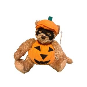 Mrs Fields Halloween Pumpkin Teddy Bear Plush Brown Masked Jack O Lantern 8 inch